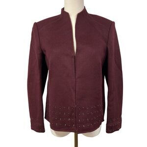 Anne Klein‎ Wool Blend Studded Blazer Jacket Coat Sz PS Maroon Classic Career